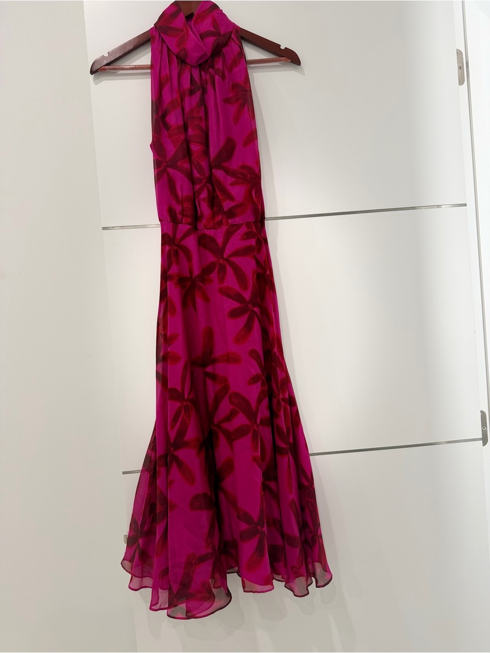 Carolina Herrera Fuchsia and Burgundy Printed Midi Dress